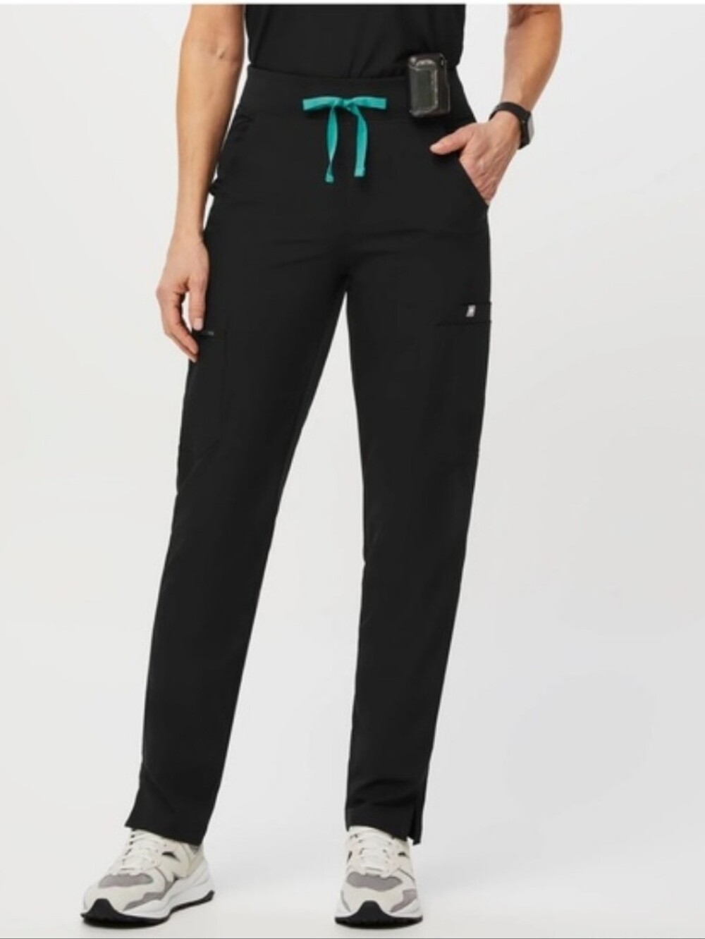 Figs High-waist Yola Pants Scrubs Black & Turquoise Blue Size XL